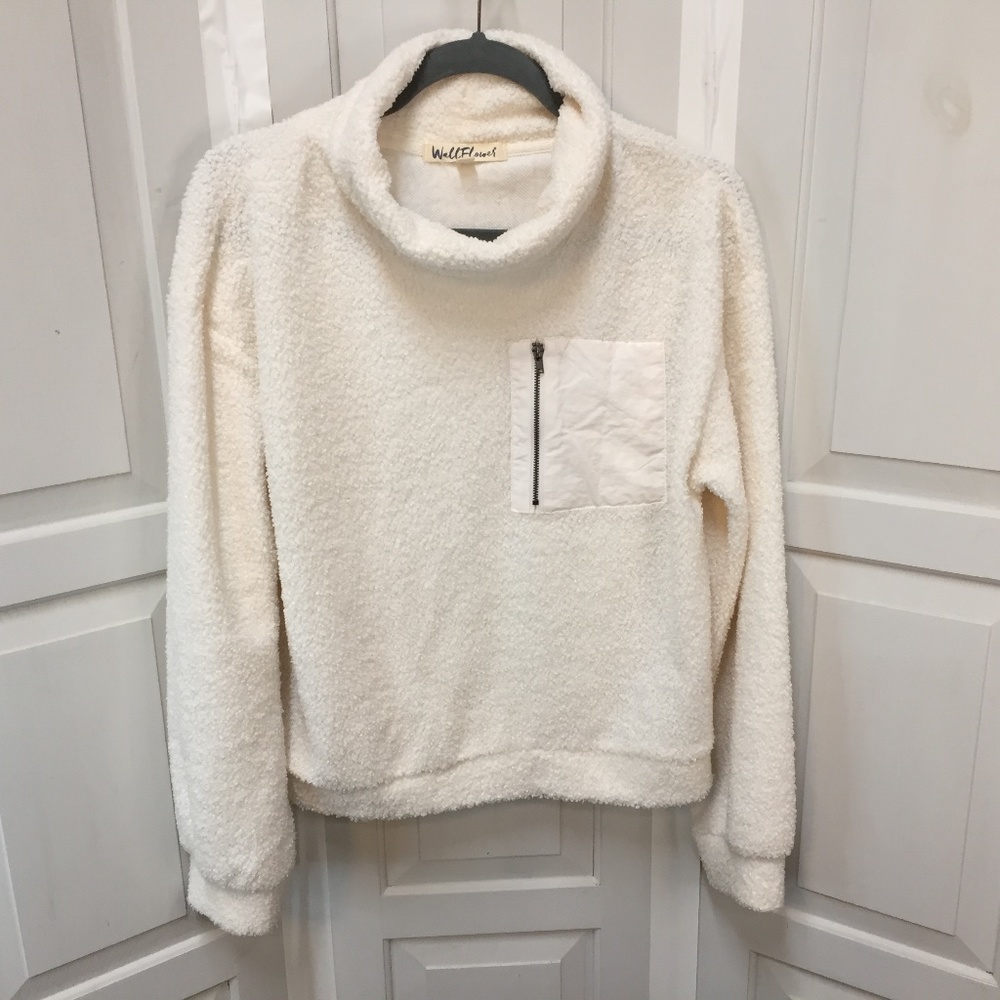 Wallflower White Fuzzy Top w/ Zip Pocket Detail